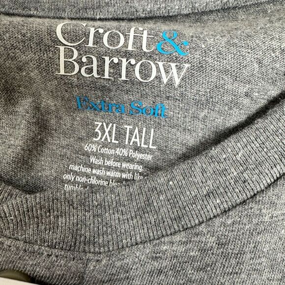 NWT Croft & Barrow Men’s Tall Gray 3 Button Short Sleeve Henley Shirt - Size 3X - Picture 3 of 5